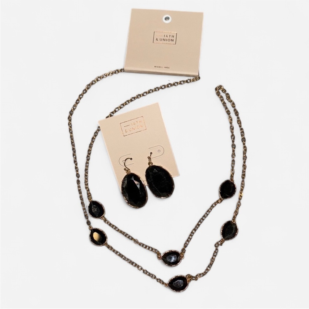 14th & Union Gold and Black Necklace and earring set